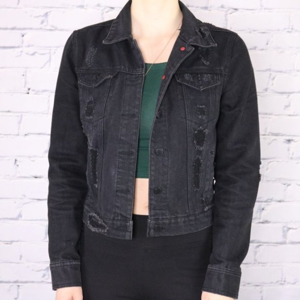 Urban Outfitters distressed black denim jacket c2